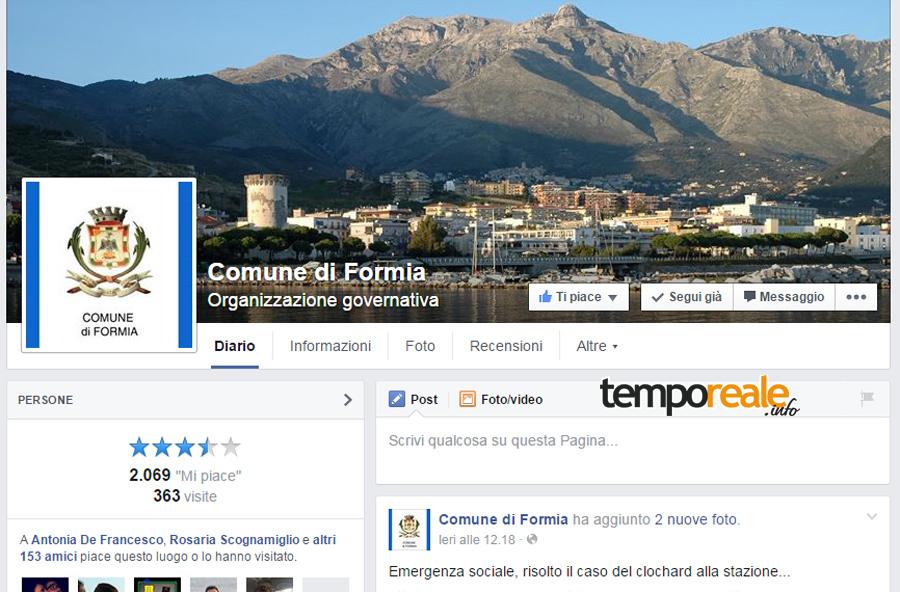 La pagina Facebook del Comune di Formia
