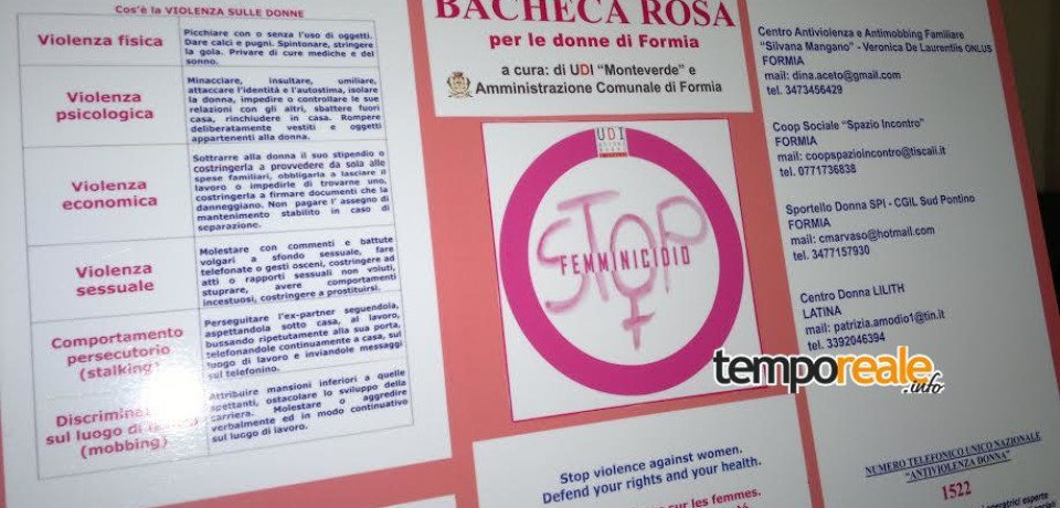 Formia / Violenza sulle donne, arriva la ‘Bacheca rosa’. Menanno: “Uscire dal tunnel si può”