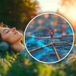 Ragazza che ascolta musica mentre prende il sole