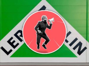 Leroy Merlin Logo con dentro una persona che urla al megafono
