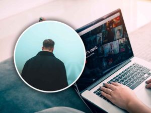 Netflix e accanto una persona in un cerchio