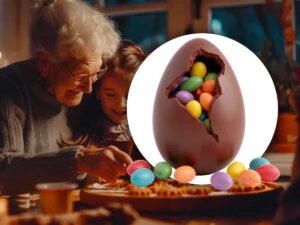 Uovo di Pasqua preparato in casa con confetti