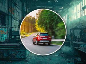 auto strada fuori dal cerchio