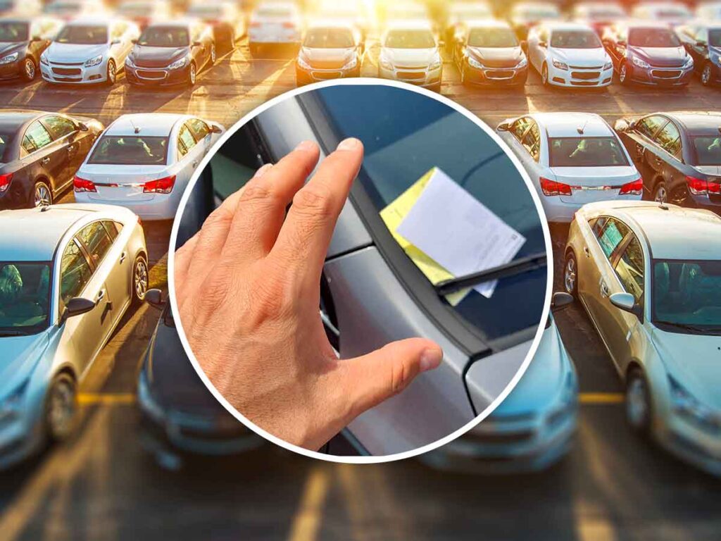 multa sul parabrezza con dietro auto parcheggiate