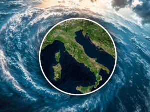 Vista dell'Italia e di un ciclone