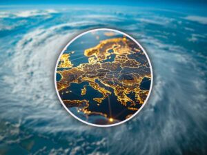 Ciclone e vista dall'alto dell'Europa