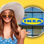 Ragazza vestita da spiaggia e simbolo Ikea