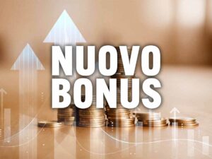 scritta nuovo bonus con dietro mucchi di monete