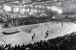Foto in bianco e nero del Palazzetto dello Sport di Firenze
