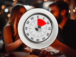 Persone a cena con orologio in primo piano