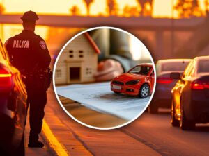 auto in miniatura con vicino un poliziotto