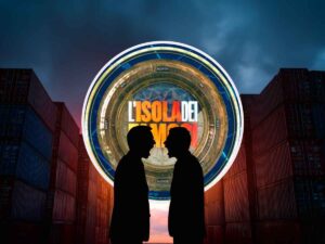 Isola dei Famosi logo e sagome che litigano