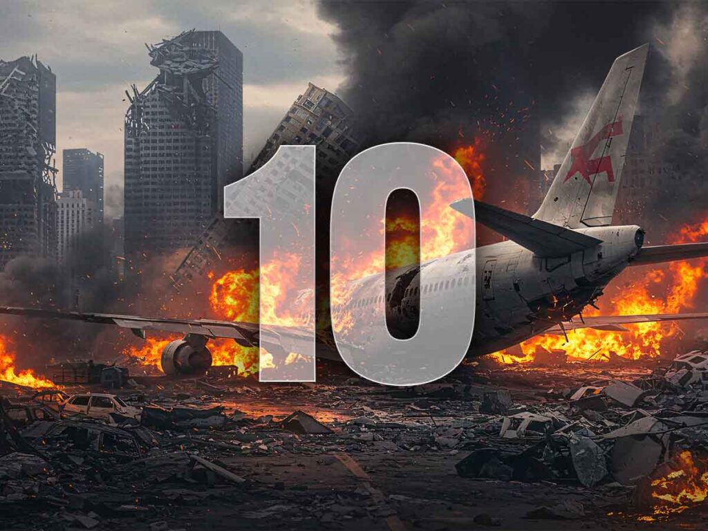 Aereo in fiamme e numero 10