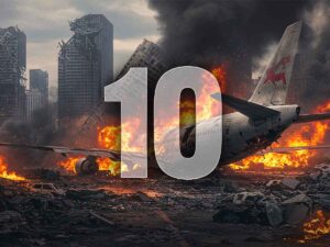 Aereo in fiamme e numero 10