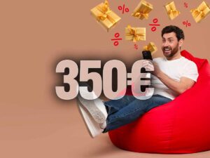 persona sorridente e cifra 350 euro