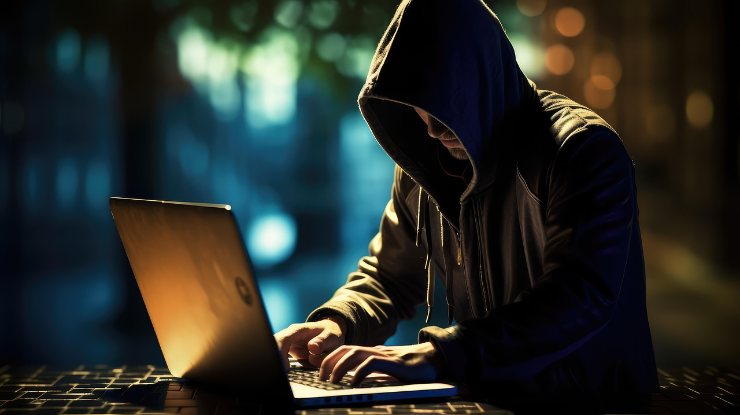 persona incappucciata al computer