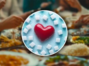 un cuore con dietro alimenti