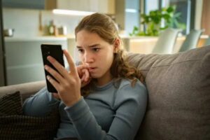 ragazza che vede il telefono