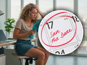 Calendario e donna accaldata
