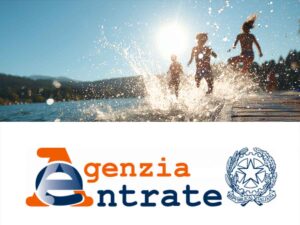 logo agenzia entrate con sopra bambini in acqua