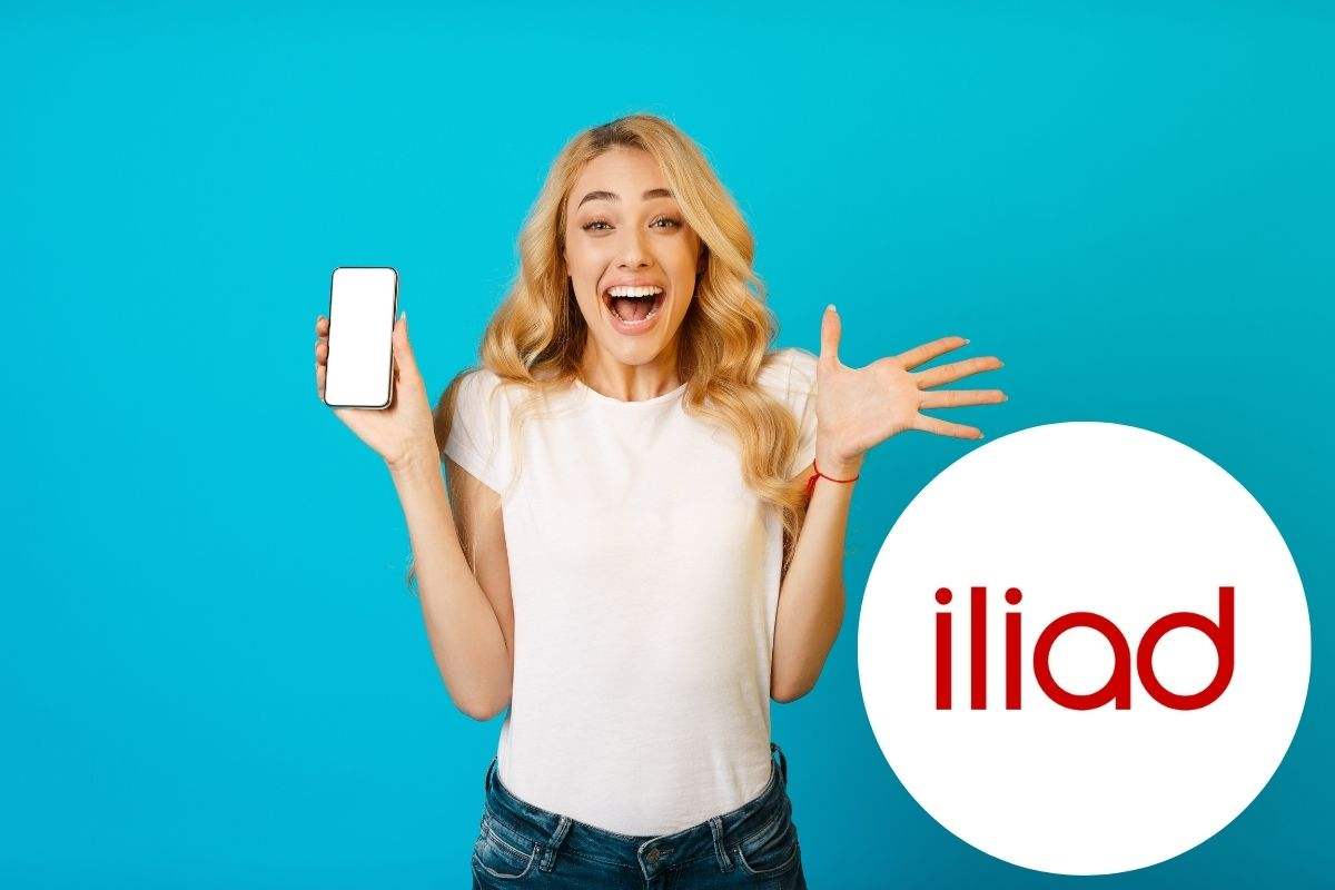 ragazza esulta e il logo di iliad