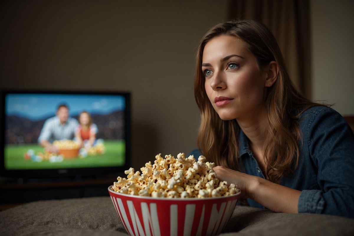donna che mangia e vede tv