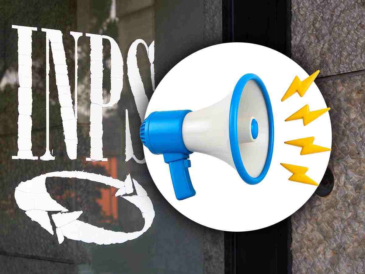 L'ingresso di una sede INPS e un megafono ' squillante'