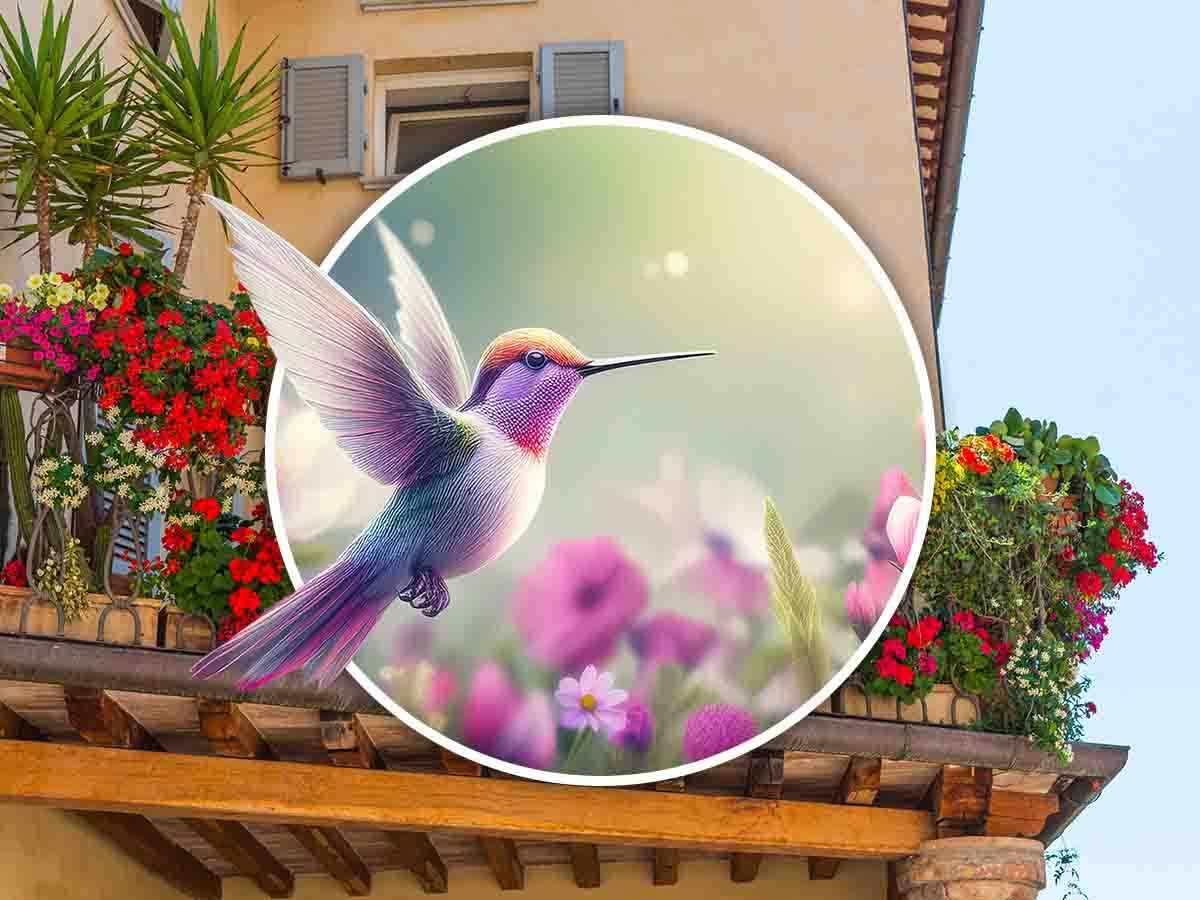 Piante sul balcone e uccellino