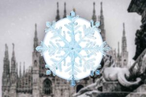 Fiocco di neve con il Duomo di Milano sullo sfondo