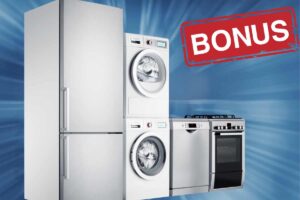 scritta bonus con un frigorifero, lavatrice e forno