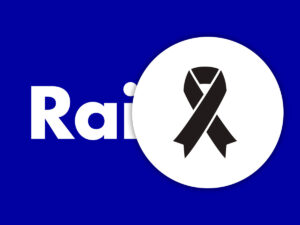 simbolo del lutto con dietro il logo Rai