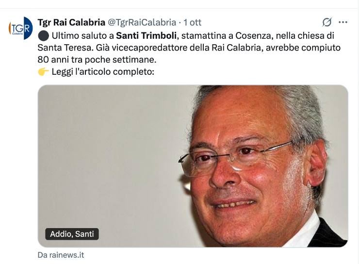 post TGR Calabria per la morte di Santi Trimboli