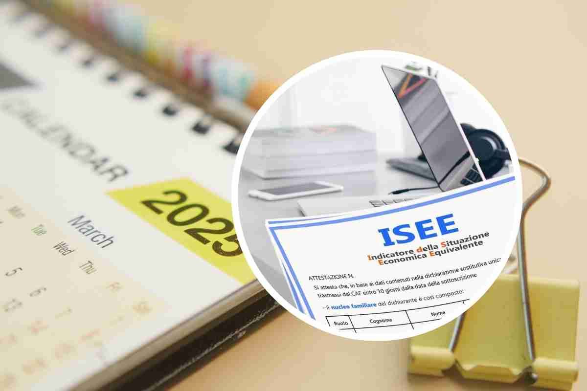 nel cerchio un foglio con la scritta isee e dietro un calendario