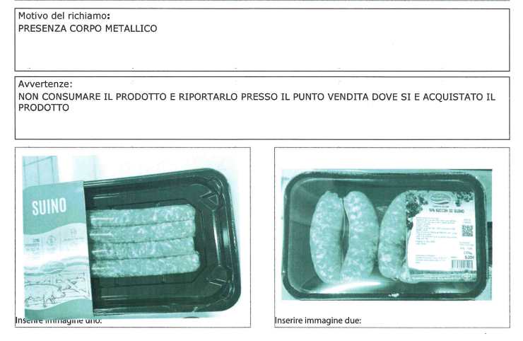 richiamo alimentare salsicce